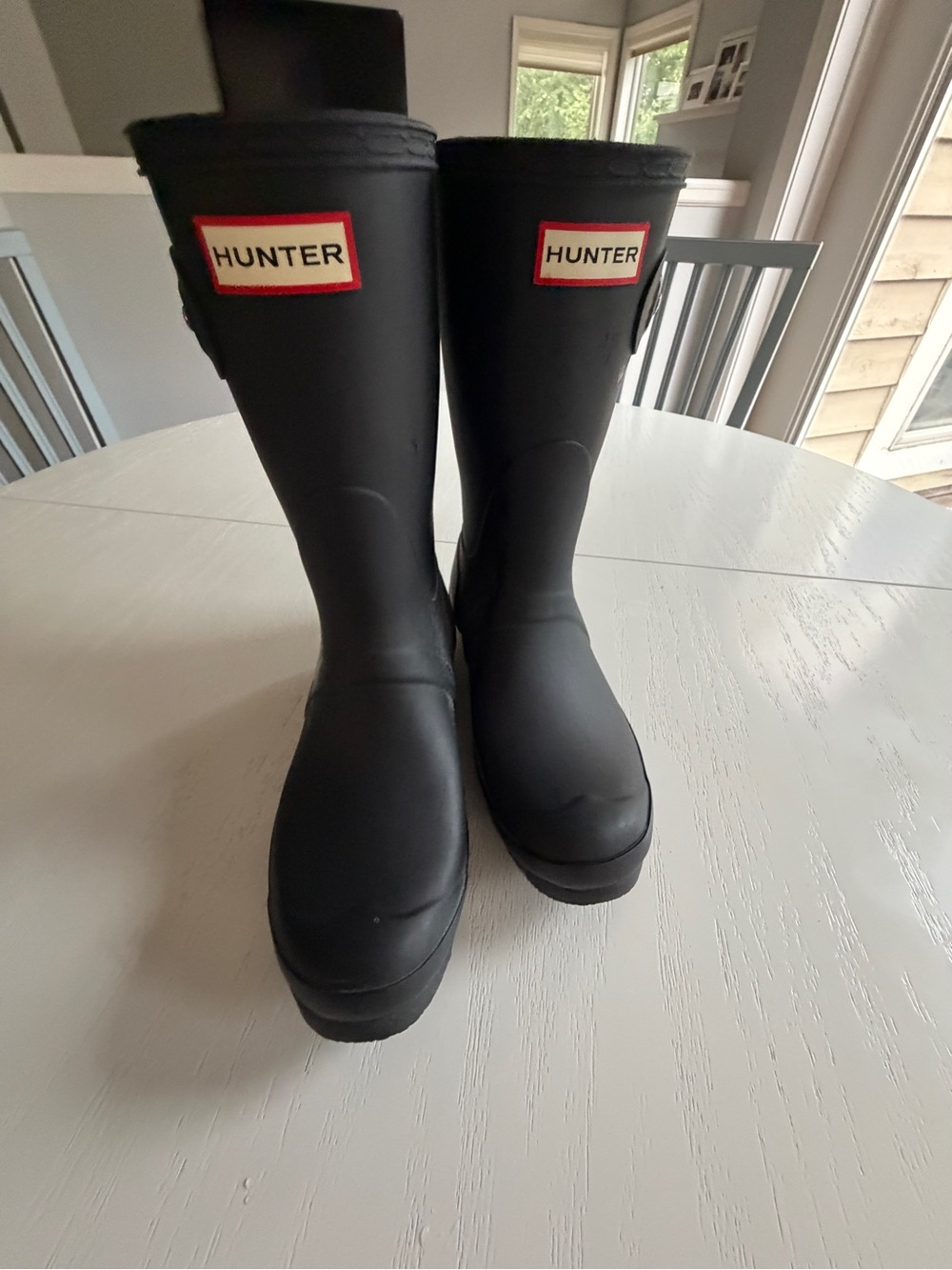 Hunter womens black original Rubber Rain Boots with Red Logo Trim